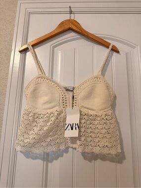 Zara Crochet Lace Bustier Cami Top Cream Knit Boho Coquette NWT Small